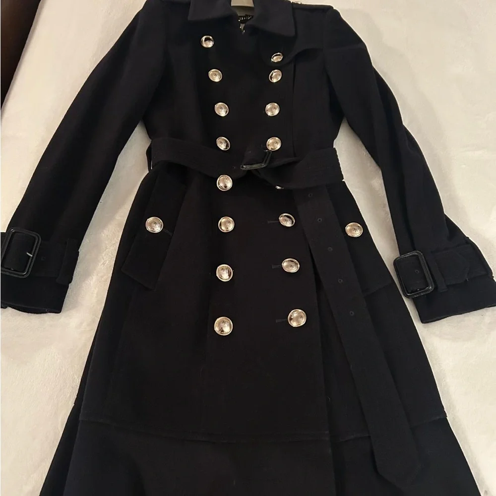 Burberry Navy Coat with Silver Buttons - Picture 2 of 6